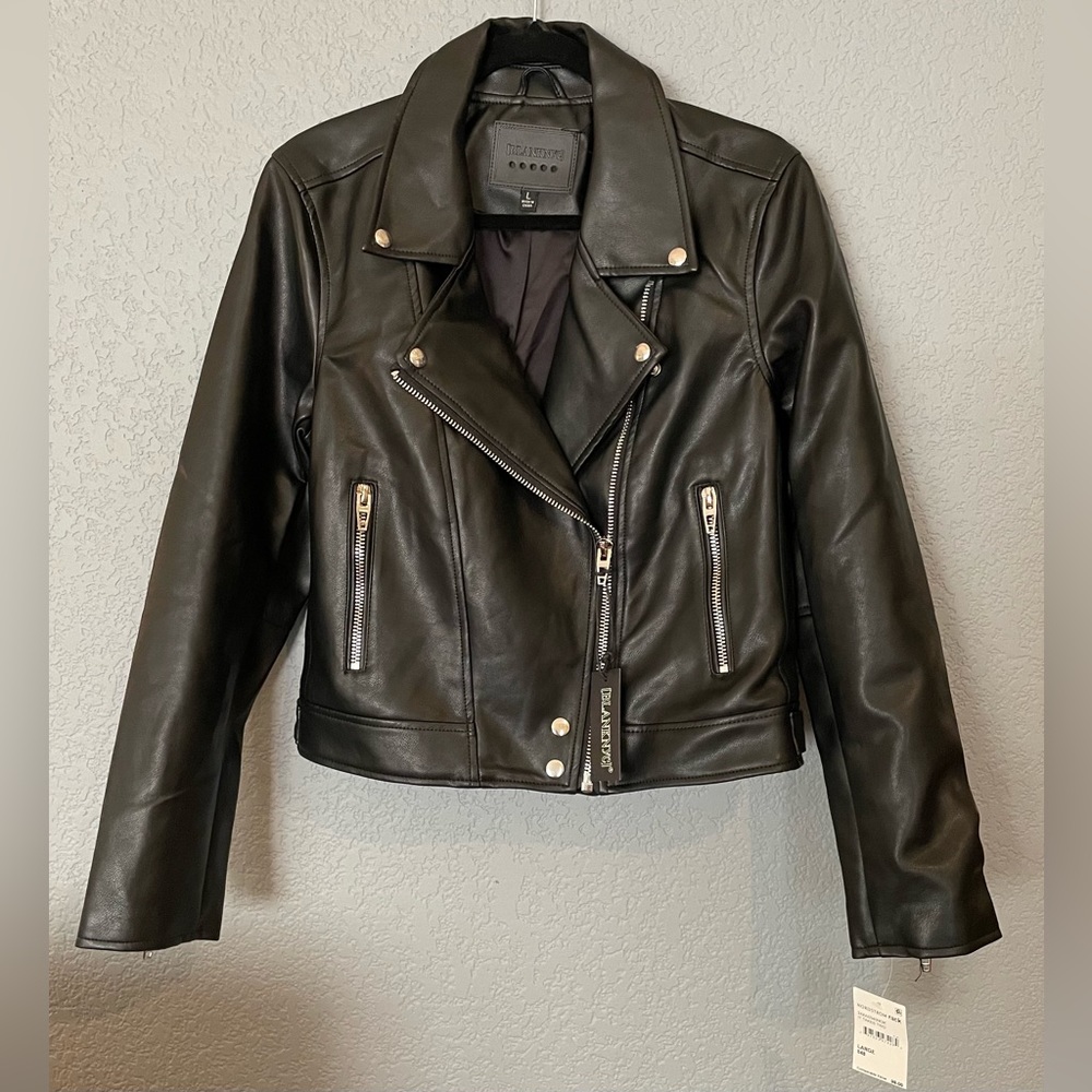 NWT Blank NYC Faux Leather Jacket Size L Black With Silver Hardware